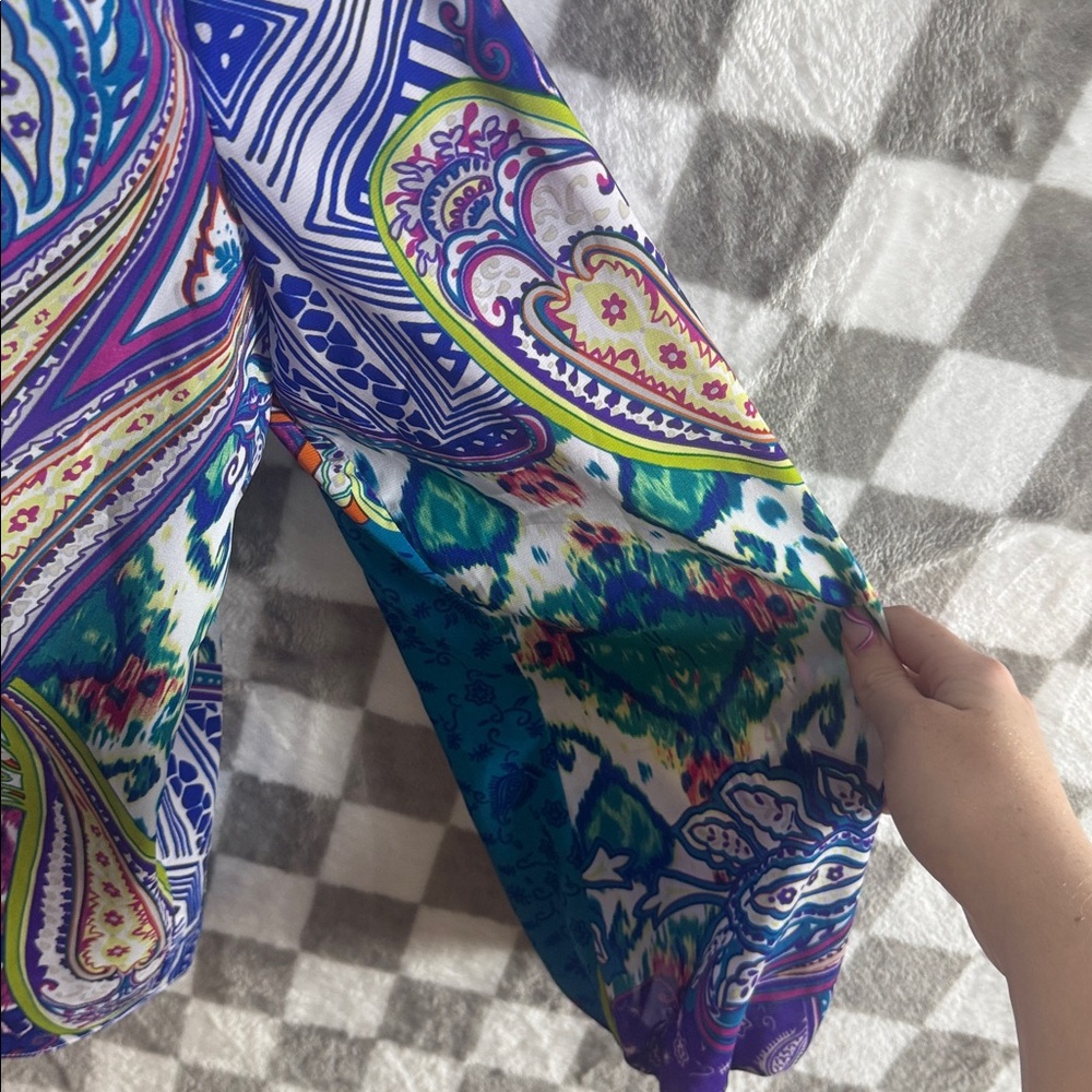 Chicos Women’s Open Shoulder Blue Paisley Button Up Top With Tie Front Size 2X - Picture 10 of 10